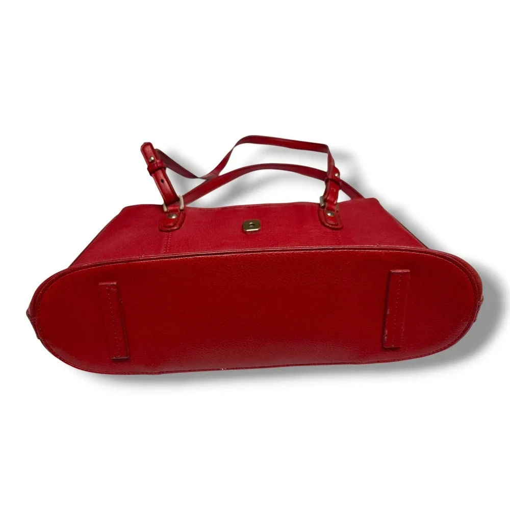 Coldwater Creek‎ Red Leather Shoulder Bag Heart Silver Tote Purse Multi Pocket